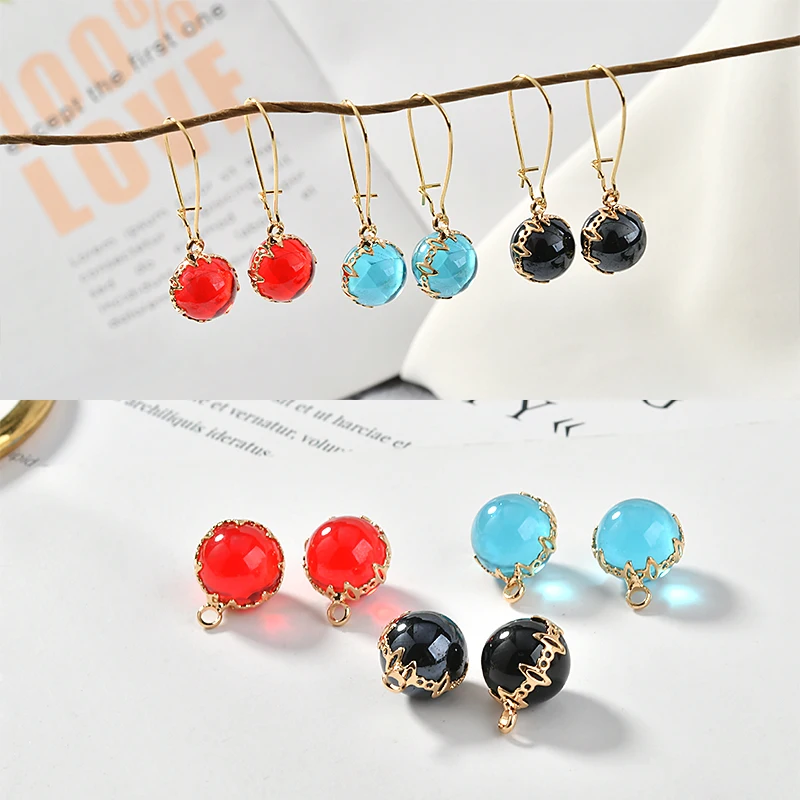 

20pcs/lot color round shape 12mm copper materials 3D glass beads Earrings/necklace charms diy jewelry accessory