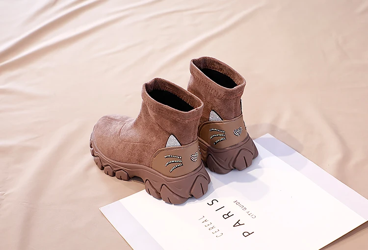 Lovely Cat Princess Shoes Children Girls Kids Boots Mid-top Anti-Slip Snow Booties Autumn Winter New Design SX255