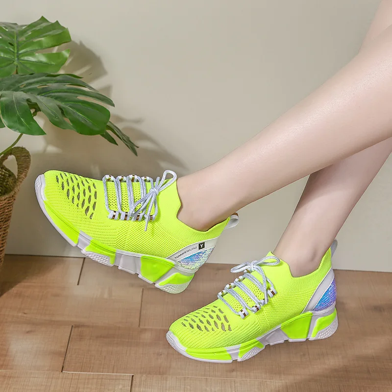fluorescent green Обувь для джазовых танцев женская обувь для фитнеса мягкая подошва дышащая обувь для учителя современные танцевальные кроссовки Zapatos Baile танцевальная обувь для девушек - Цвет: fluorescent green
