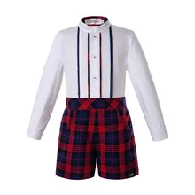 Pettigirl/осенние рождественские комплекты одежды для мальчиков белая рубашка+ красные шорты в клетку Одежда для маленьких мальчиков детская одежда B-DMCS207-A377