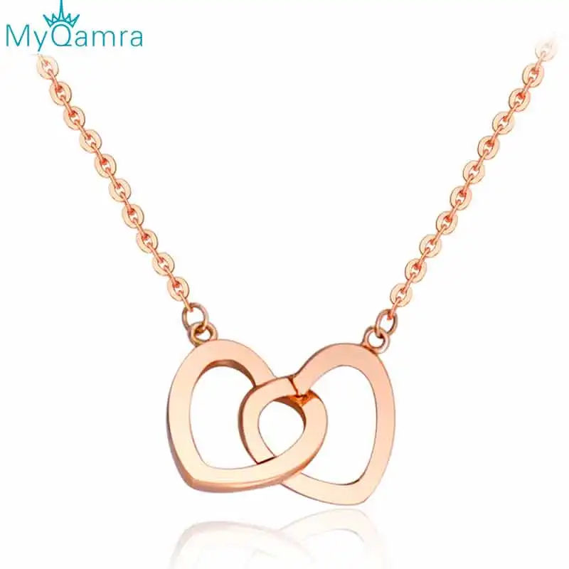 MYQAMRA 18k золотое ожерелье с подвеской для женщин сердце к сердцу романтическая