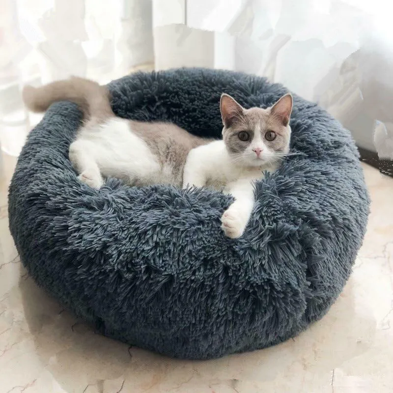 

Plush Cat Bed Winter Soft Comfortable Round Pet Cat Bed House For Puppy Cat Small dog Nest Mat Portable Kennel Cat Supplies