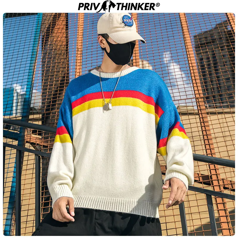 

Privathinker Mens Japan Knitted Casual Sweaters Men 2019 Colorful Pullovers Tops Clothes Male Autumn Warm O-Neck Hip Hop Sweater