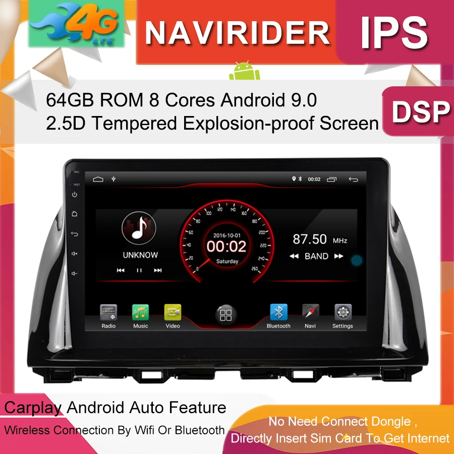 Автомобильный мультимедийный плеер 10,2 дюймов ips экран монитор gps магнитофон Bluetooth Android 9,0 для MAZDA CX-5 2013- Авто Аудио