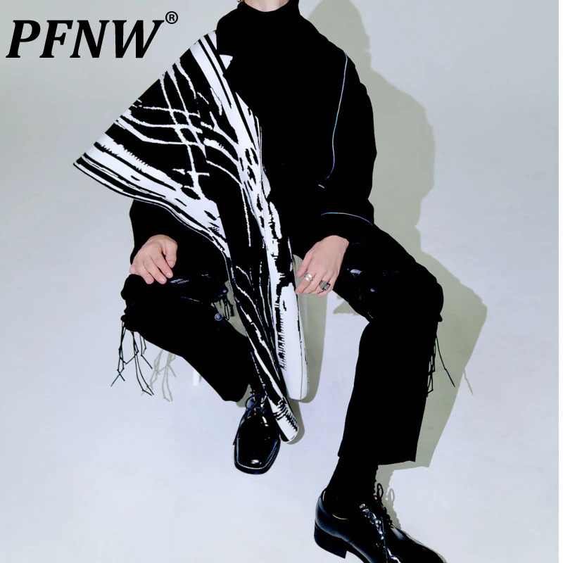 PFNW 2022 Winter New Design Men's High Quality 100% Decor Rabbit Velvet Art Black White Gray Color Hit Unisex Long Scarf 12X1673