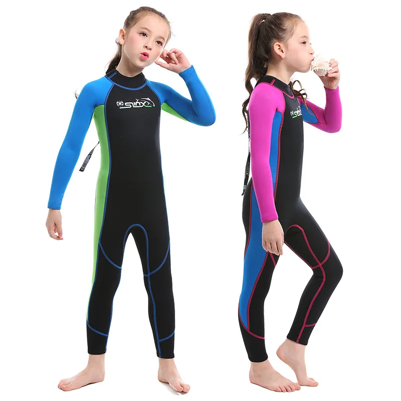 Детский Гидрокостюм из неопрена, цельный теплый купальник, 2,5 мм, для девочек и мальчиков, детский купальный костюм с длинными рукавами и защитой от УФ-излучения