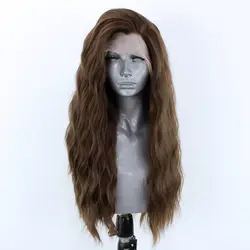 RONGDUOYI 13x3 кружева длинные волнистые синтетические волосы перед парик бесклеевая Термостойкое волокно коричневые волосы парики для женщин