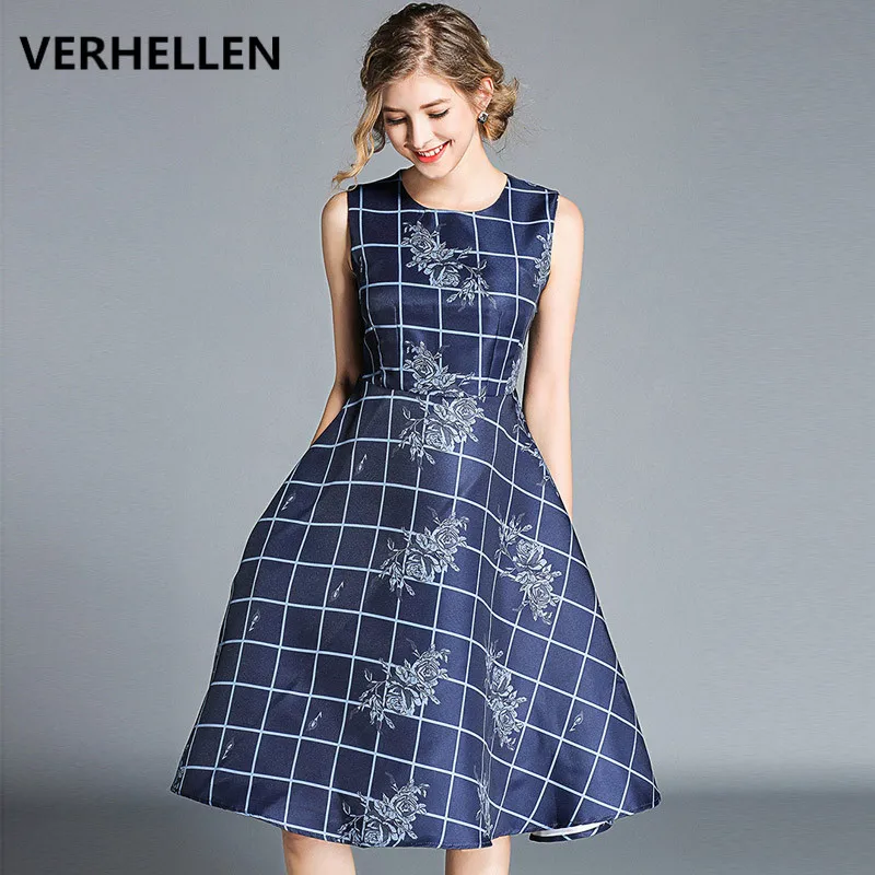 

VERHELLEN High Quality Fashion Designer Runway Dress 2019 Autumn Women's Sleeveless Floral Printed Slim Elegant Casual Dress