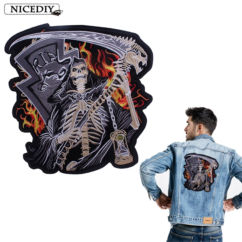 Nicediy Diy Grim Reaper Large Embroidered Patches For Clothes Devil Iron On Patch Hippie Fashion Rock Badge Decor For Coat Patches Aliexpress