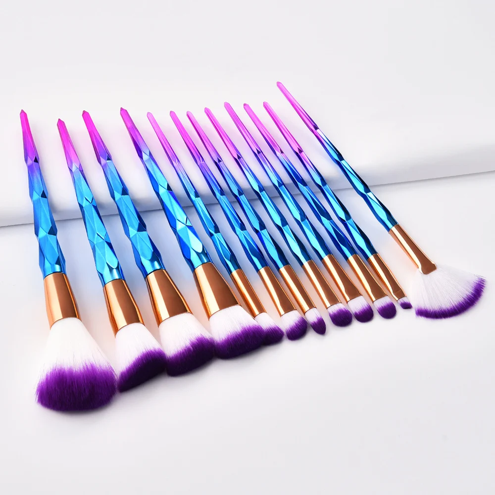 12pcs Профессиональные алмазные кисти для макияжа, набор для нанесения основы, смешивания пудры, теней, контуров, румян, косметическая кисть, инструменты для макияжа - Handle Color: 12pcs