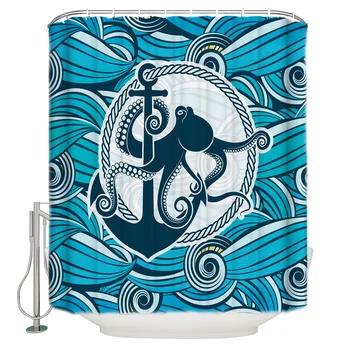 

Octopus Anchor Shower Curtain Bathroom Curtain Polyester Fabric Bath Curtain Washable Home Bath Decor