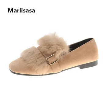

Marlisasa Women Fashion Round Toe Brown Autumn Slip on Loafers Ladies Casual Comfortable Black Shoes Winter Warm Flats F5590