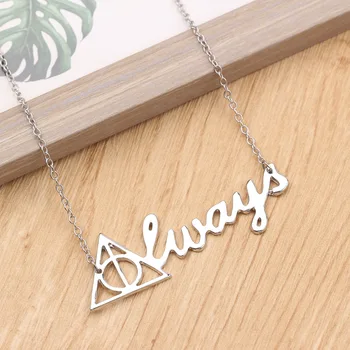 

ZXMJ Harried Deathly Hallows Necklace Always Letter Potters Pendant colour Triangular Necklaces Long Chian For Women Jewelry Hot