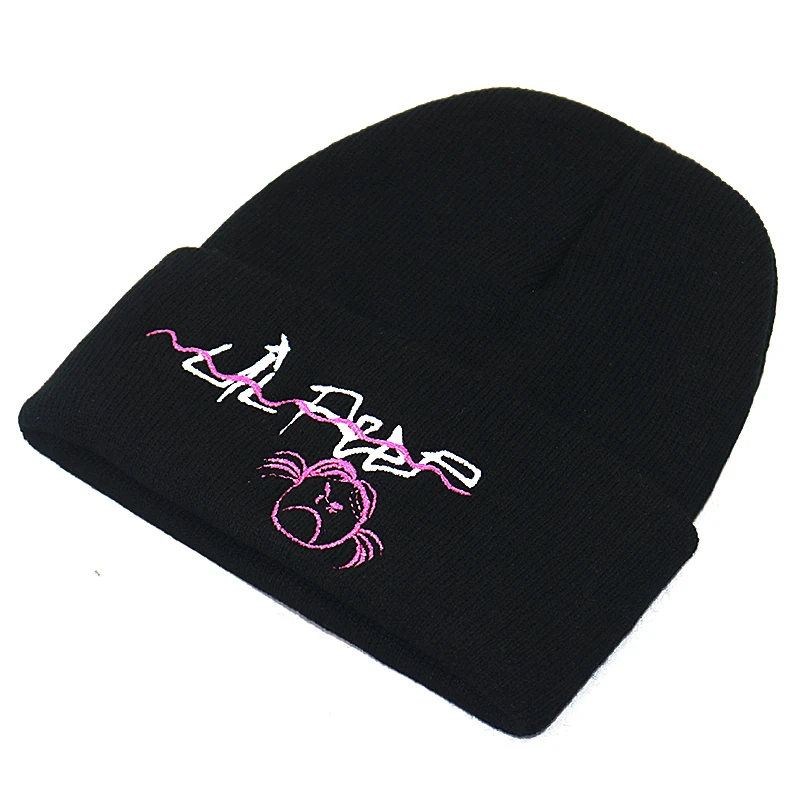 Новинка Lil Peep beanie шапка хлопковая гибкая мягкая черная с вышивкой для маленьких