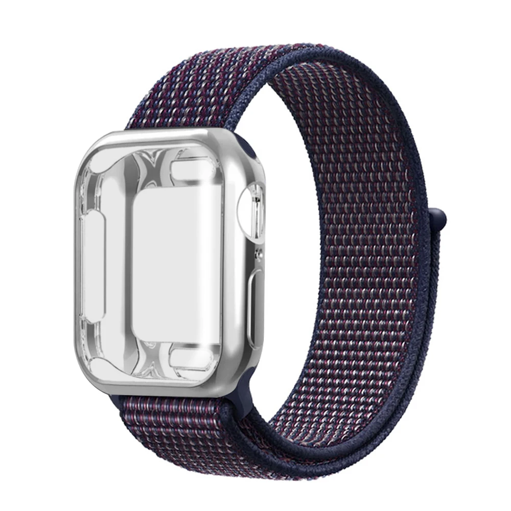 Нейлоновый ремешок+ чехол для Apple watch series 5/4/3/2/1, 42 мм, 38 мм, версия в едином положении во время занятий легкой атлетикой, ремешок для наручных часов iwatch, 40 мм 44 спортивный браслет - Цвет ремешка: Indigo blue