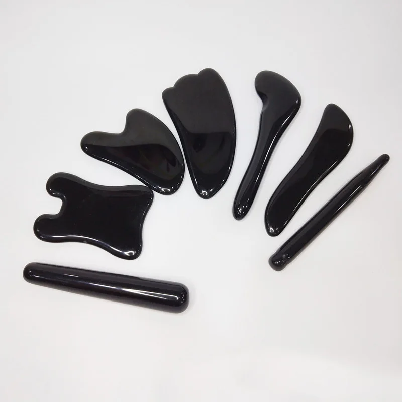 Obsidian tablas Gua Sha de terapia tradicional, piedras naturales para