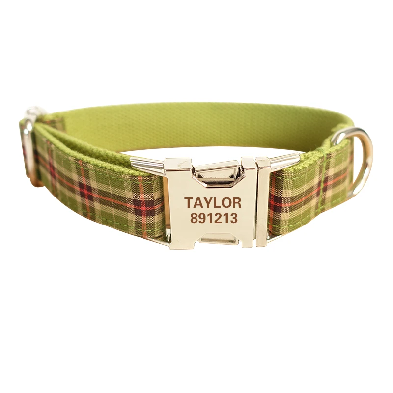 the greeb plaid FML домашнее животное ошейники индивидуальный дизайн воротнички Персонализированные Гравированные нейлоновые Собаки ID бирка ошейник для щенка кошки имя для средних больших собак ручной работы - Цвет: the greeb plaid