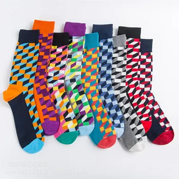 

10 Pairs/lot Men Socks Brand Quality Men Women Lovers High Cotton Tube Socks 9 Color Geometric Plaid Colorful Male Fashion Socks