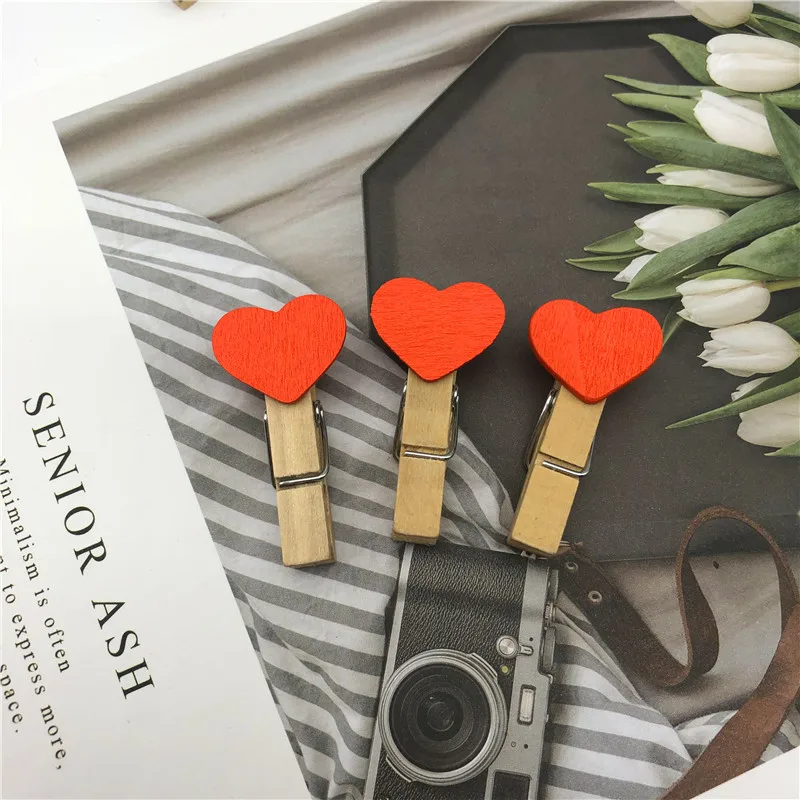 100Pcs Mini Colorful Wooden Clothespins,Heart Shape Pegs, Photo Paper –