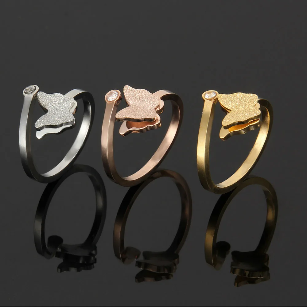 Fashion Butterfly Design Ring For Women Men Stainless Steel Simple Style CZ Crystals Can Be Adjustable Jewelry Party Accessories | Украшения