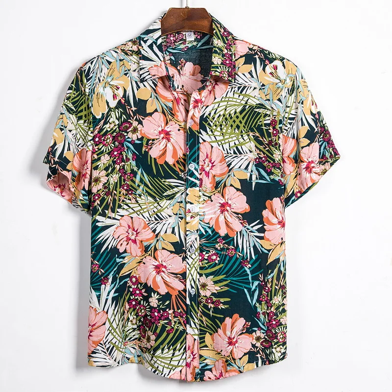 

2020 Summer Mens Shirts Men Fashion Cotton Regular Plus Size 3XL Casual Shirt Floral Print Short Sleeve Beach Hawaiian Shirts