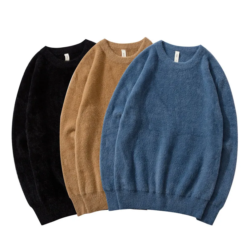 Sweater Men 2020 Winter Autumn Thick Fleece O-Neck Knitted Pullover Casual Khaki Mens Sweaters Brand Clothing Plus Size 7XL | Мужская