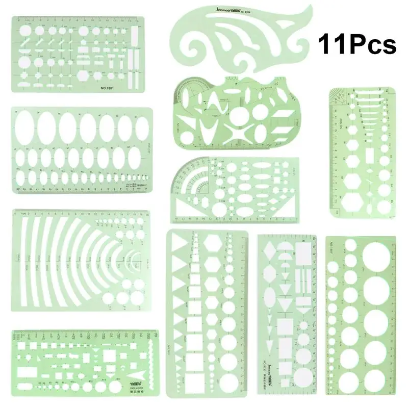11 шт. зеленый прозрачный Расширенный шаблон плана дома измерительные геометрические линейки строительная опалубка чертежи Шаблоны