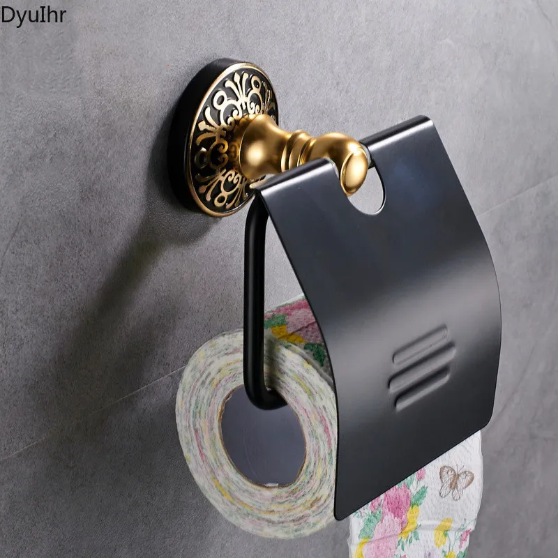 

DyuIhr simple black exquisitely carved space aluminum material square tissue holder, toilet paper holder bathroom accessories