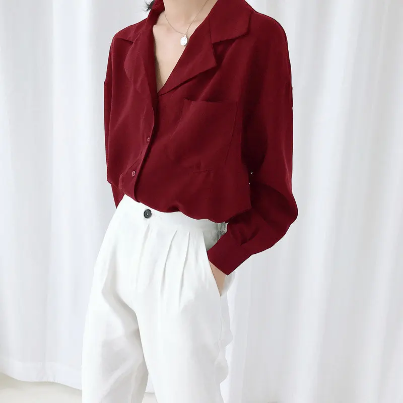 

HziriP Fashion Brief Chic Chiffon All Match Female V-Neck Large Size Autumn Elegant Office Ladies Loose Women Casual Shirts