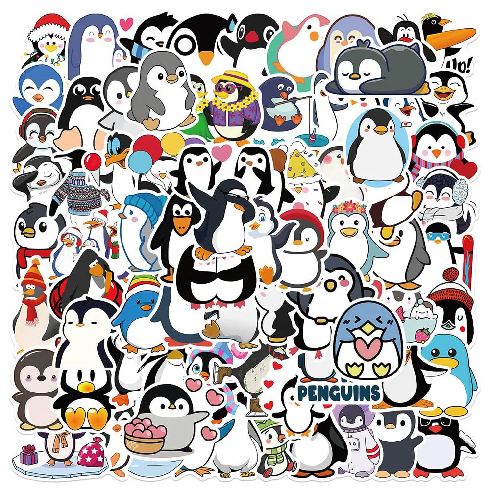 10/30/50/100PCS Cute Penguin Cartoon Stickers DIY Diary Suitcase Scrapbook Phone Bike Car Laptop Luggage Sticker Decals Kids Toy 40 pcs elegant butterfly stickers pet transparent decorative decals for phone laptop waterbottle planner diary journal scrapbook