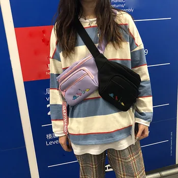 

Waist Belt Bag Women Trend Solid Color Cute Pattern Oxford Chest Bag Pocket Waist Bags Girl Fashion Bum Pouch Phone Chest Pack