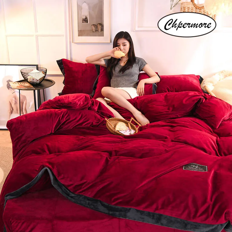 style 3 Chpermore, двухсторонний Кристальный Бархатный комплект постельного белья, простой пододеяльник, набор постельного белья, наволочки, 3/4 шт, двойной, Королевский размер - Цвет: style 3
