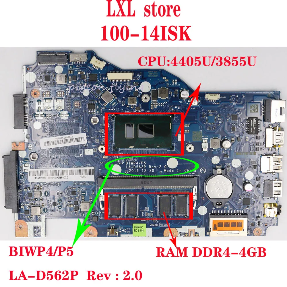 80UC для lenovo ideapad 110-14 ISK Материнская плата ноутбука UMA LA-D562P cpu(4405U/3855U) DDR4-4GB FRU 5B20L82881 5B20L82886 тест