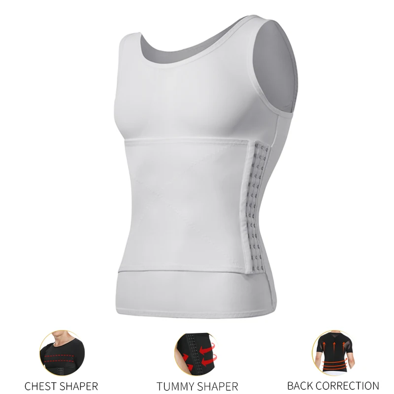White (Sleeveless) Мужской корректор для тела Abdo, Корректирующее белье для мужчин, Корректирующее белье для талии, Корректирующее белье для похудения живота, Abs тонкий жилет, мужские компрессионные рубашки, корсет, Топ - Цвет: White (Sleeveless)