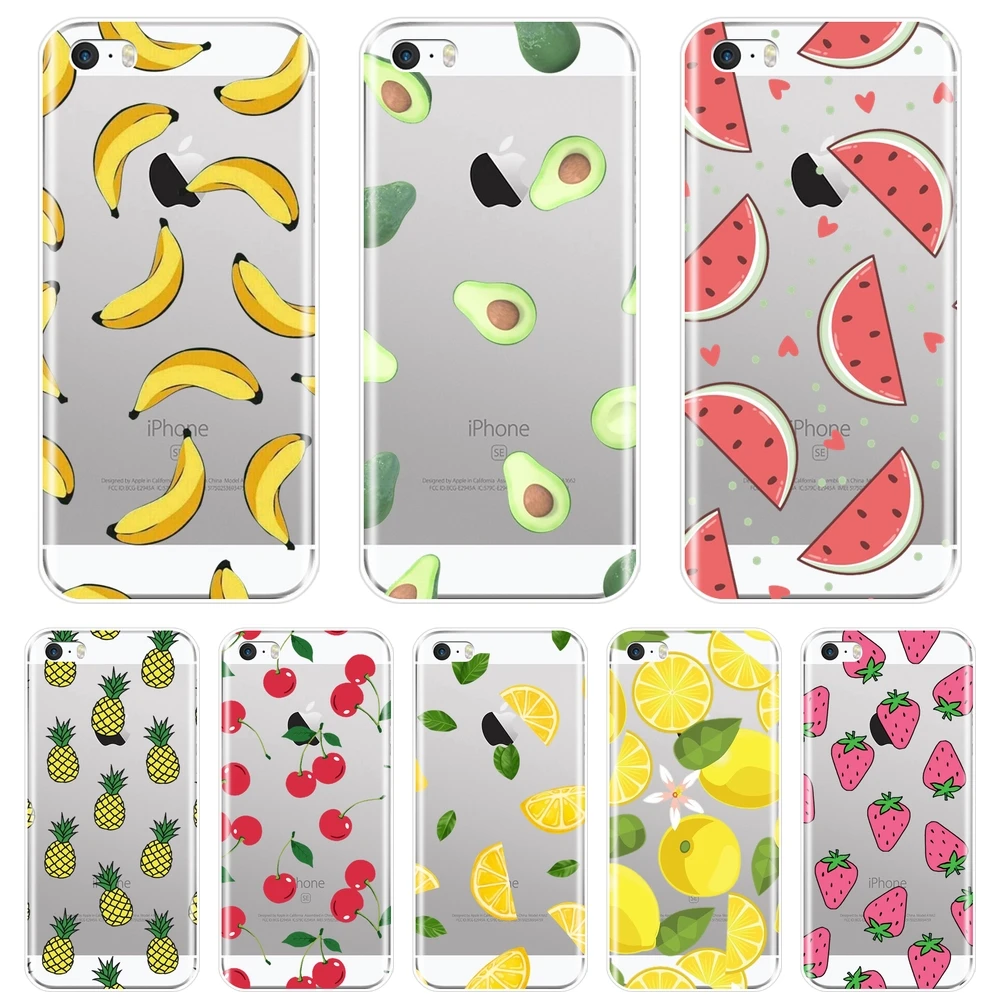 TPU Soft Silicone Phone Case For iPhone 4 4S 5 5C 5S SE Pineapple Avocado Banana Fruit Lemon Back Cover Apple S |