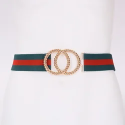 Women's New Fashion Color Contrast Cummerbunds Round Buckle Elastic  Cummerbunds Female Versatile Dress Hollow Cummerbunds