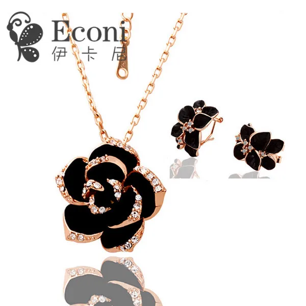 

Pro! Popular Ornament Camellia Necklace Earrings Two Piece Set-Love Is Beauty 1223