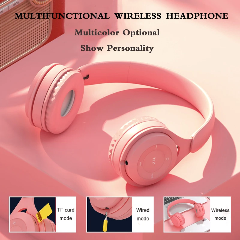 Over Ear Headphones True Wireless earphones Bluetooth headset with microphone Support TF Card Wired music play for phones laptop