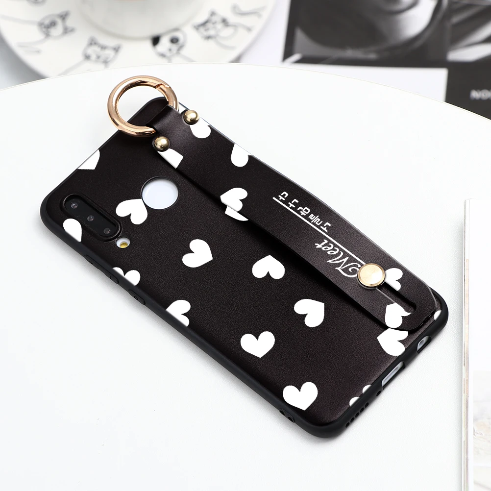 Wrist Strap Phone Holder Cases For Huawei Mate 30 20 10 P20 P30 P10 Lite Pro Honor 8X 9X 9 10i Rabbit Love Heart Soft TPU Fundas