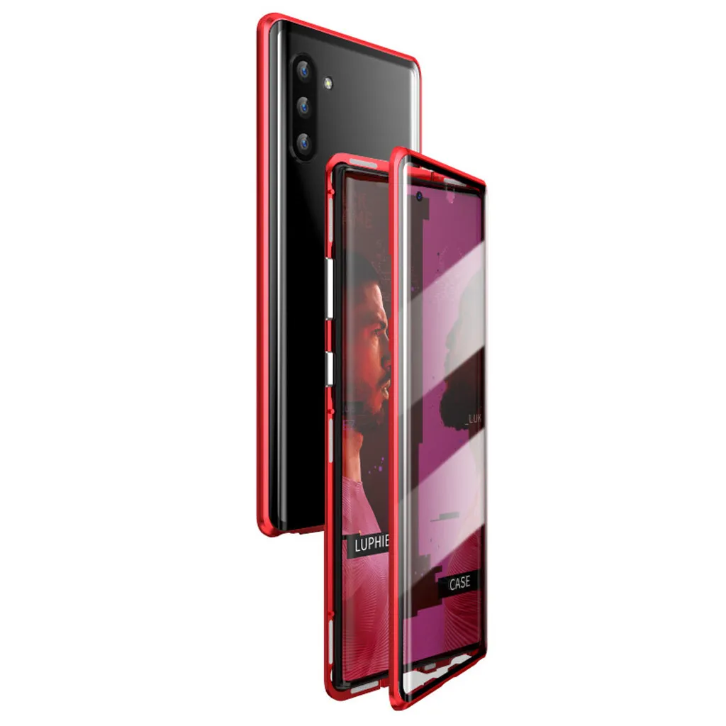 Магнитный чехол для телефона samsung Galaxy Note 10/10+ Адсорбция металлический бампер стеклянный чехол для samsung Galaxy Note 10#3 - Цвет: Красный