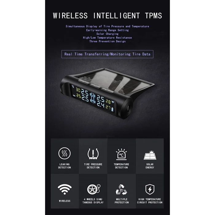 Система контроля давления в шинах, солнечная энергия, TPMS, беспроводная, 4 внешних датчика для автомобиля YAN88