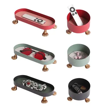 

Nordic creative jewelry storage tray leather large-capacity round debris sorting box makeup portable storage tray