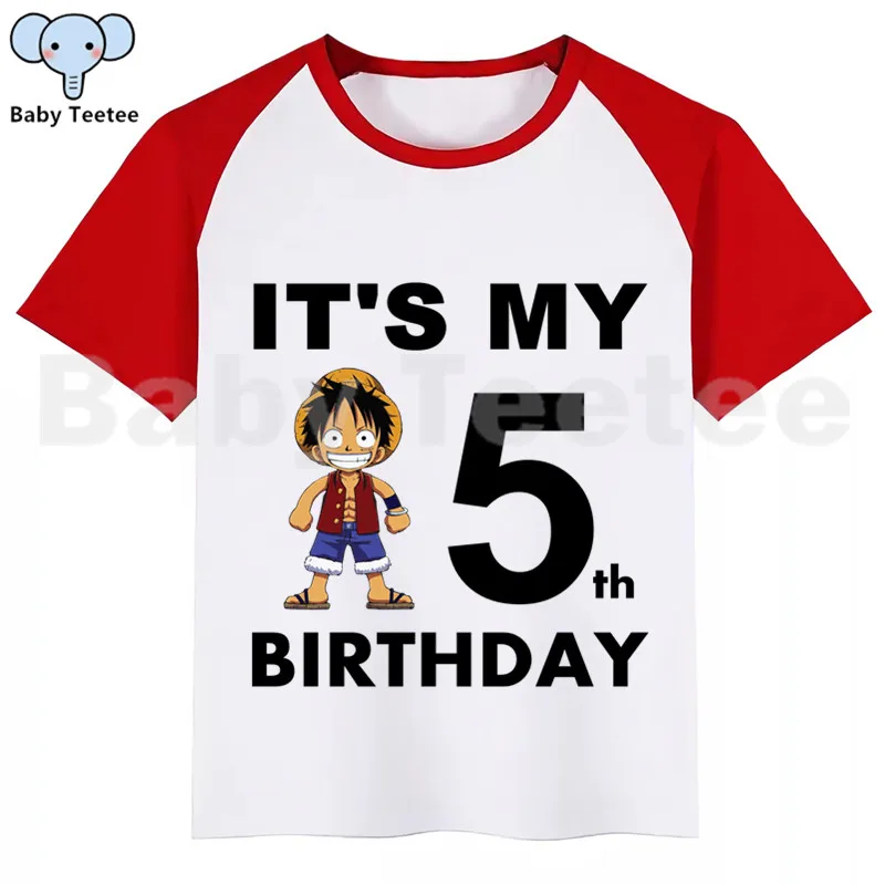 Цельнокроеная LUFFY футболка для мальчиков и девочек на день рождения детская одежда с принтом на день рождения топы для мальчиков, одежда для детей футболки на день рождения