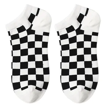 

Men Women Cotton Socks Casual Short Breathable Invisible Boat Socks Black White Plaid Cartoon Sock FO Sale
