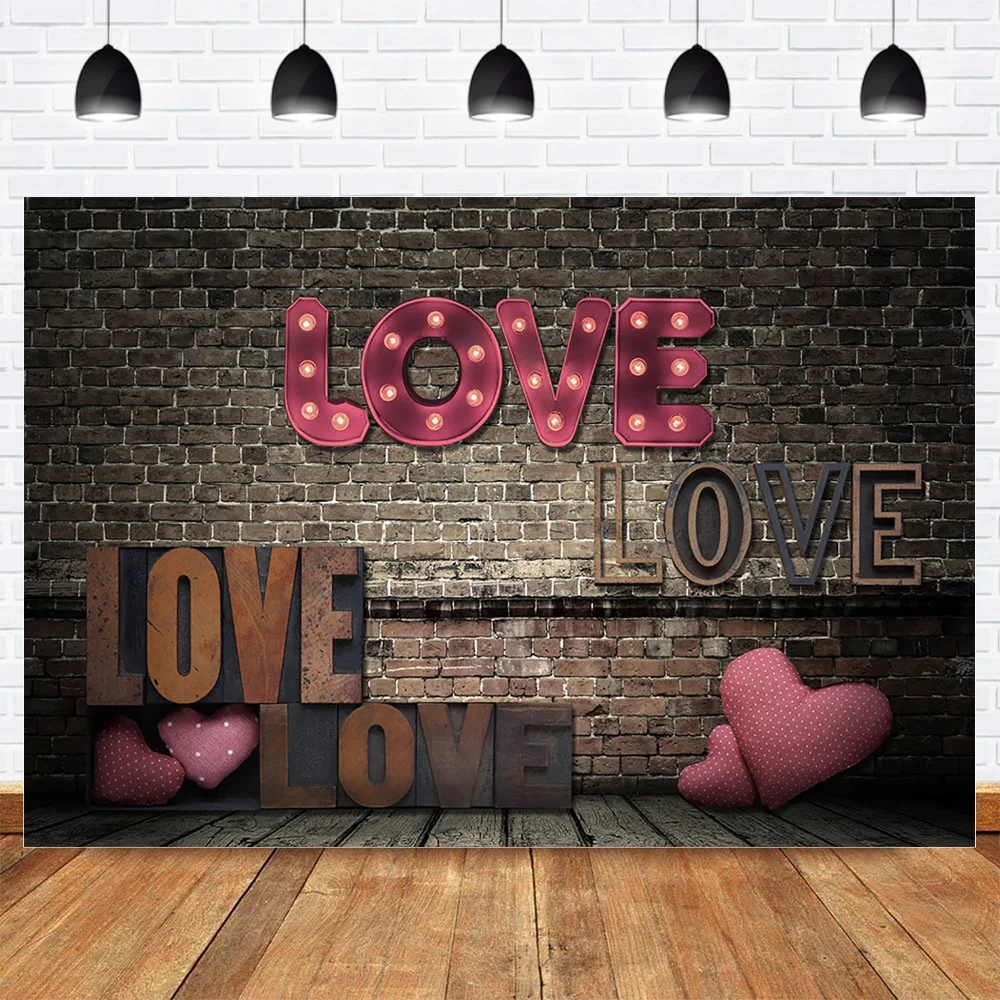 Love Valentine's Day Backdrop for Photography Brick Wall Lover Wedding Bride Love Style Photo Background for Photo Studio Heart