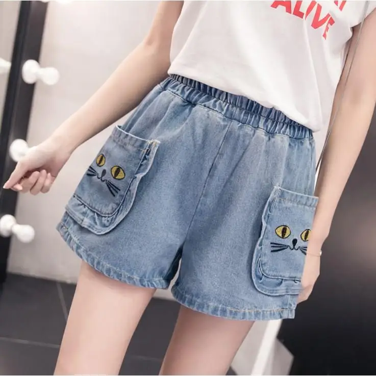 S-5Xl, Kawaii, джинсы с вышивкой в виде кота, женские, с карманами размера плюс, с широкими штанинами, джинсы с высокой талией, джинсовые штаны