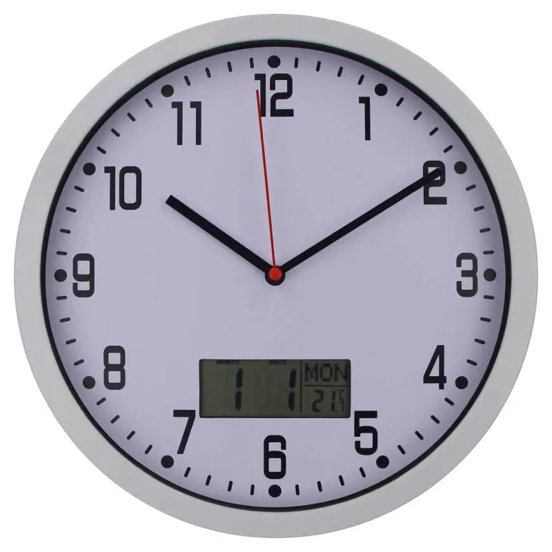 

Manufacturers Direct Wholesale 10-Inch Living Room Wall Clock Plastic Quartz Clock LCD Display Hygrothermograph Electronic