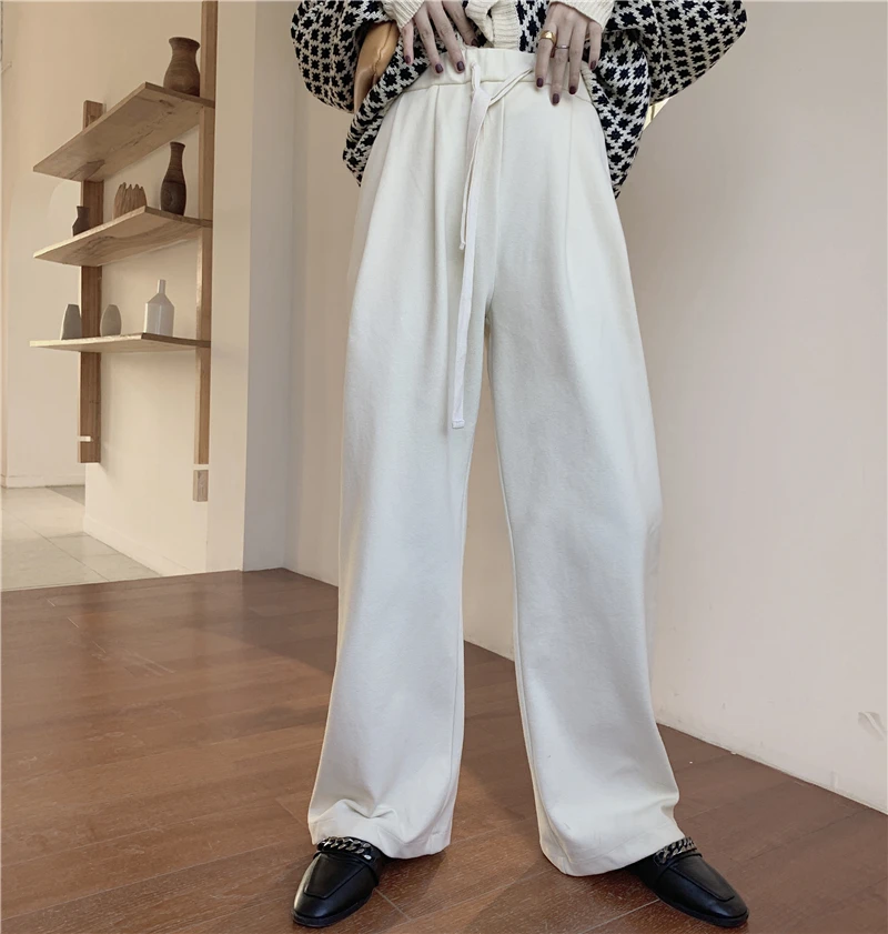 

HziriP Women Pants 2020 New Spring Office Lady Wear Trousers Soft High-Waist Sweatpants Female Solid Color Casual Wide Leg Pants