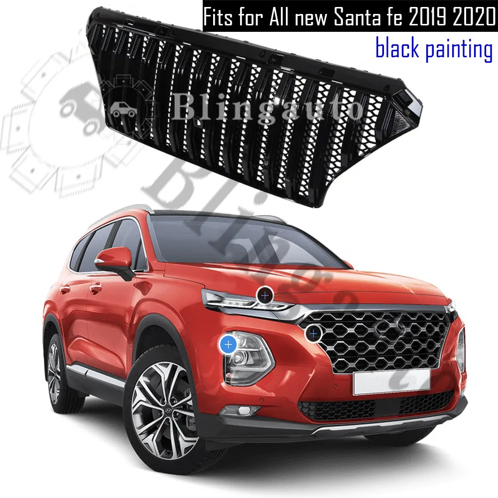 

Front grille radiator grille fits for H yundai all new Santafe TM 2019 2020 Santa fe black ABS grille gloosy silver