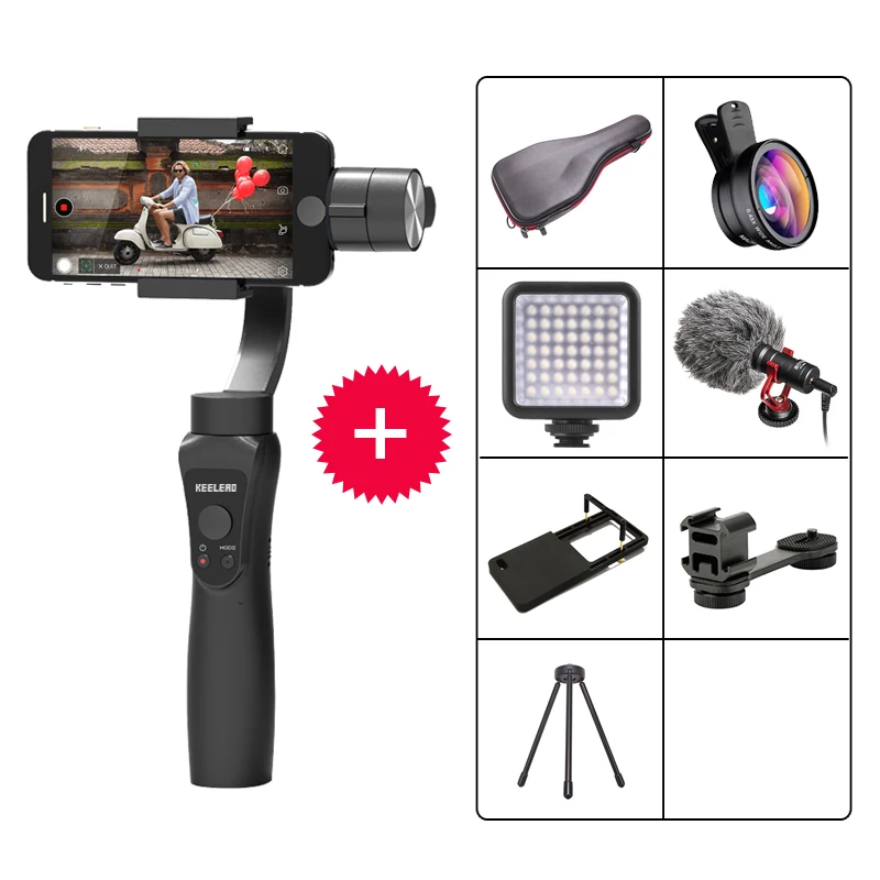 option 8 KEELEAD 3-осевой ручной шарнирный стабилизатор для камеры GoPro w/фокус Pull& Zoom для iPhone Xs Max Xr X 8 плюс 7 6 Plus SE samsung экшн Камера - Цвет: option 8